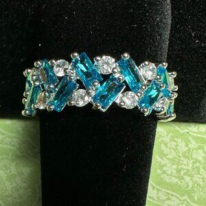 Bomb Party Women's (10) Ring - Blue Topaz Cubic Zirconia "New" Eternity Ring